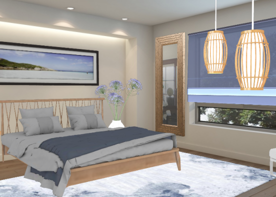 Blue beige bedroom Design Rendering