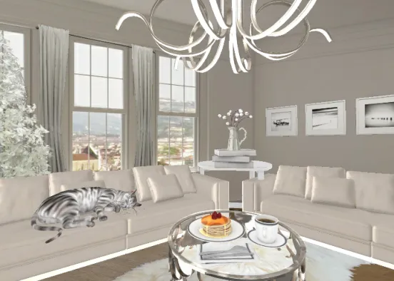 White Living Room  Design Rendering