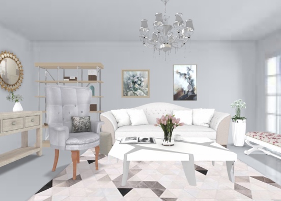 White and Grey Room Design Rendering