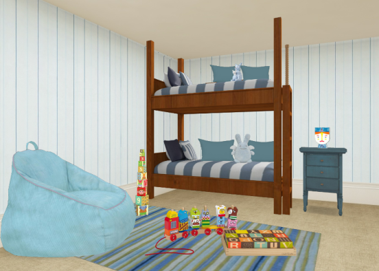 Blue Kids Bedroom Design Rendering