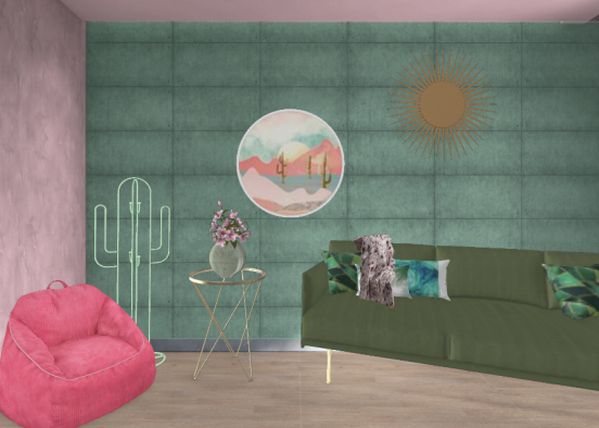 Green and Pink Room Design Rendering