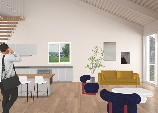 living room and kitchen  Design Rendering