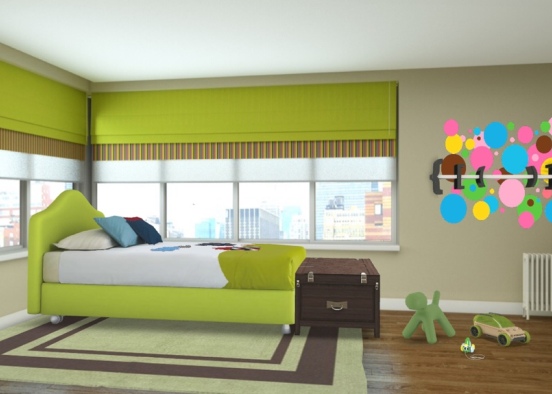 Green Themed Kids Room Design Rendering