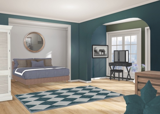 nice adult room with teal base and white sections  Design Rendering