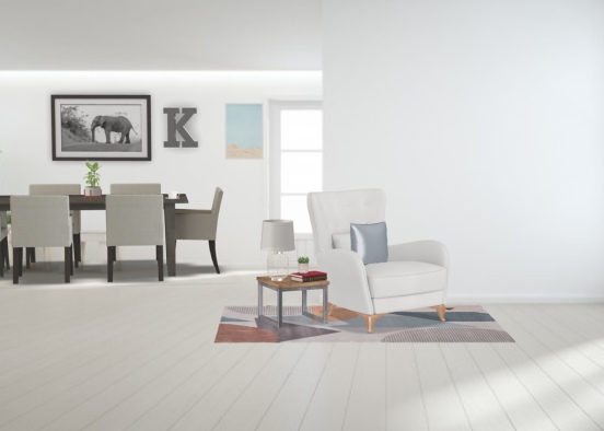 Kitchen and Living Room Design Rendering