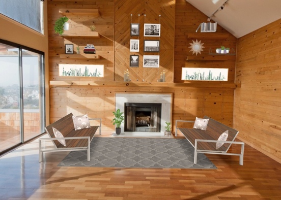 Wood Styled Living Room Design Rendering