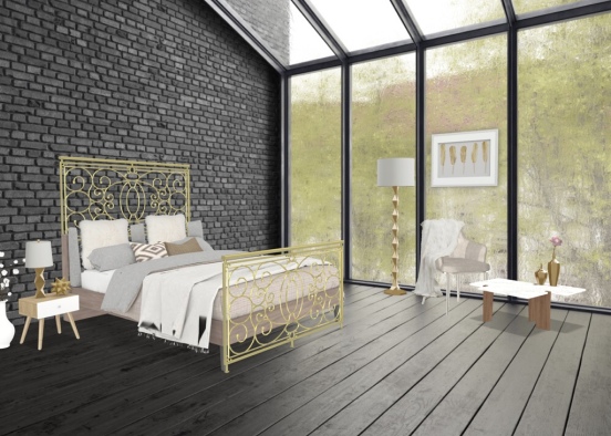 Gold and Black Bedroom Design Rendering