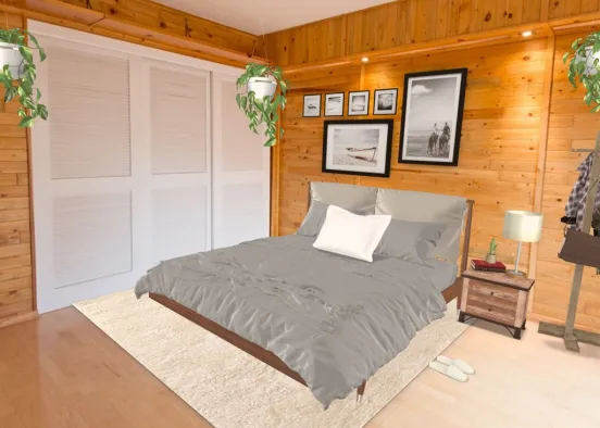 Wood Cabin Bedroom Design Rendering