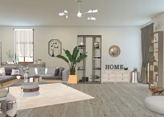 golden & white living room  Design Rendering