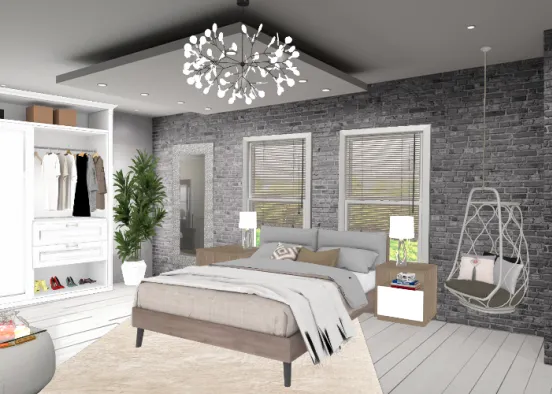 grey & white bedroom Design Rendering
