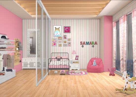 Dormitorio niña pequeña rosa.  Design Rendering