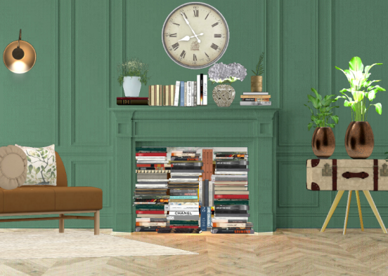Books in the fireplace Design Rendering