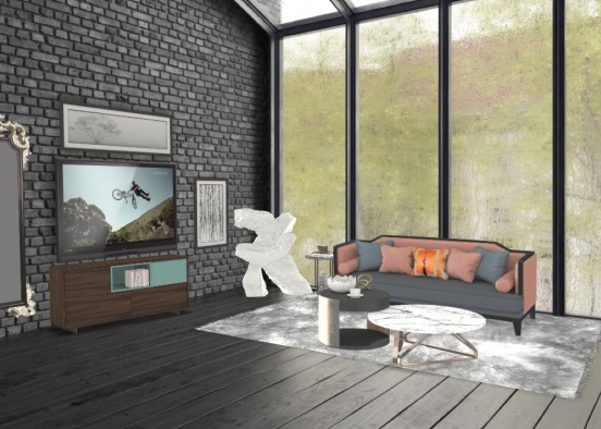 stone living room Design Rendering