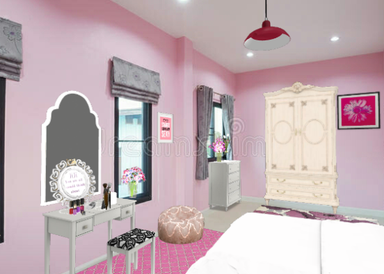 Яркая,розовая комната для девушки-подростка Design Rendering