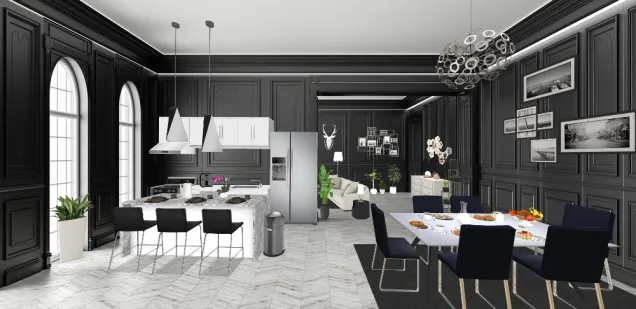 Black and White Kitchen With Dinning