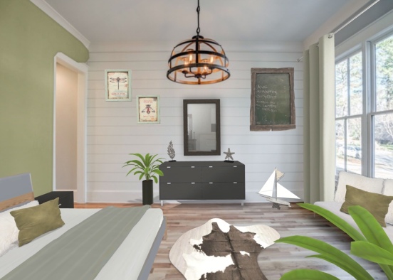 #Green Beachy Bedroom Design Rendering