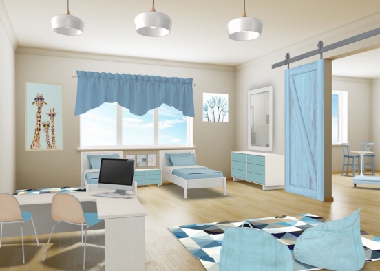 #Twin Girls Blue Room Design Rendering