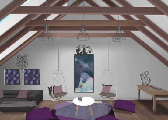 #Purple Attic Room Design Rendering