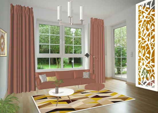 #Burn Orange and Dark Yellow Sitting Room Design Rendering