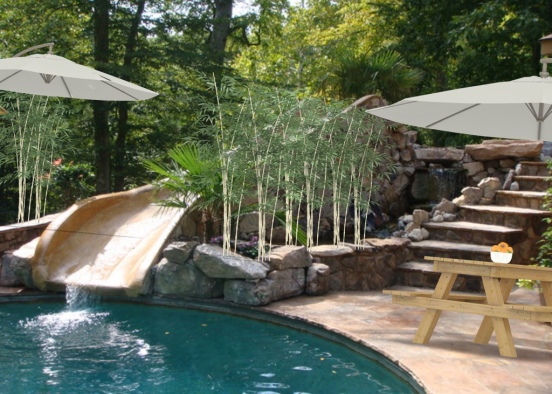 #Picnic Pool and Water Slide Design Rendering