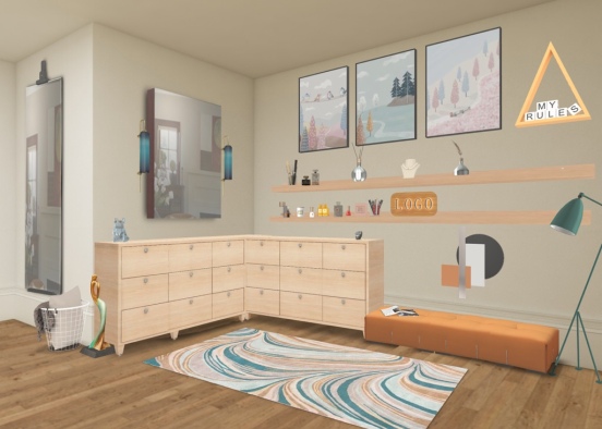 #Orange,Turquoise & Baby Pink Dressing Room Design Rendering