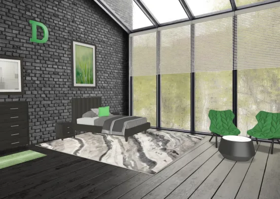 #Green and Black Bedroom Design Rendering