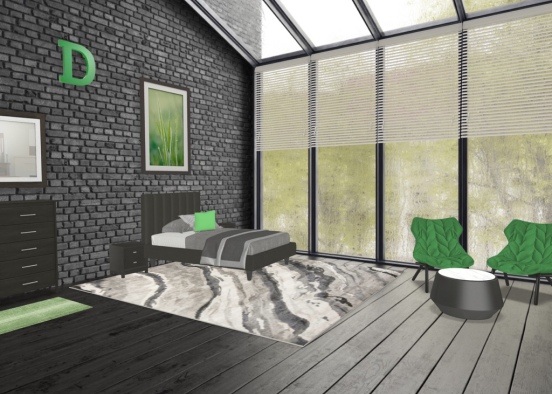 #Green and Black Bedroom Design Rendering