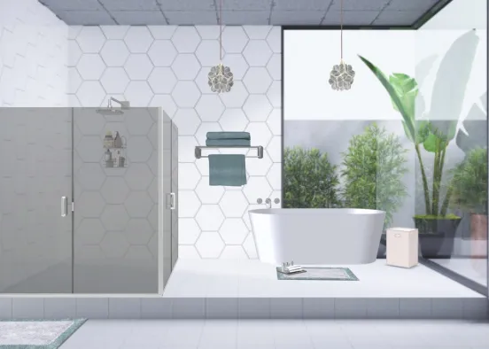 #Teal & White Modern Bathroom Design Rendering