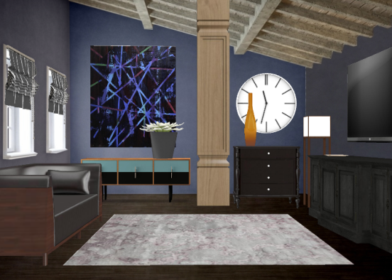 Minimalist Dark Living Room Design Rendering