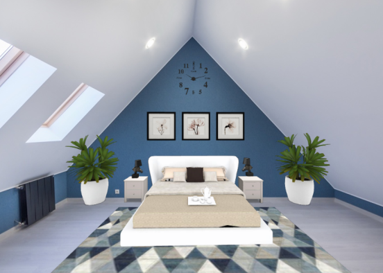 Bedroom with blue akcents Design Rendering