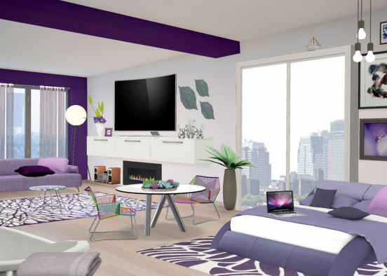 Modern chic purple studio Design Rendering