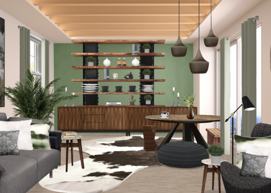 Earthy vibes to this apartment's livingroom/ dining area .. Design Rendering