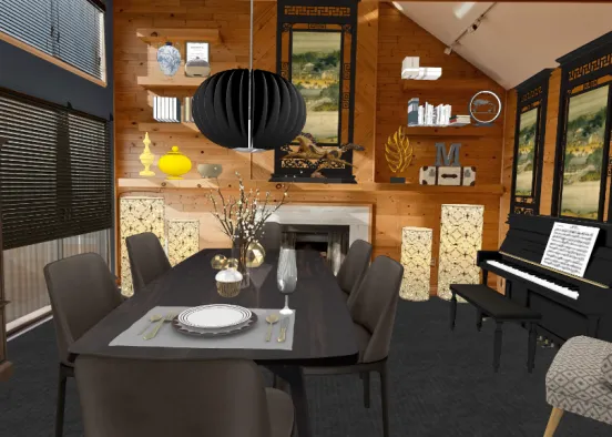 Sala de jantar com piano  Design Rendering
