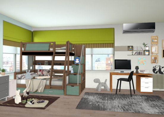 Green modern kids bedroom Design Rendering