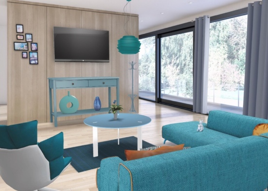 Shades Of Blue Living Room Design Rendering