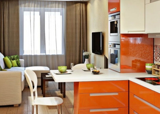 Kitchen and Living room🍟🍔🍕🌭🍹 Design Rendering