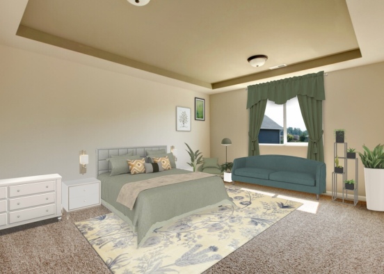 green tropical style hotel room Design Rendering