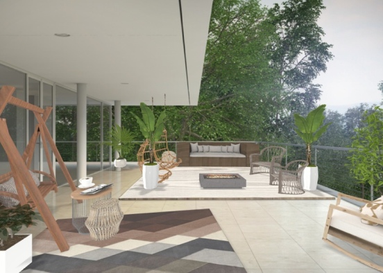 gray white and bamboo themed outdoor patio  Design Rendering