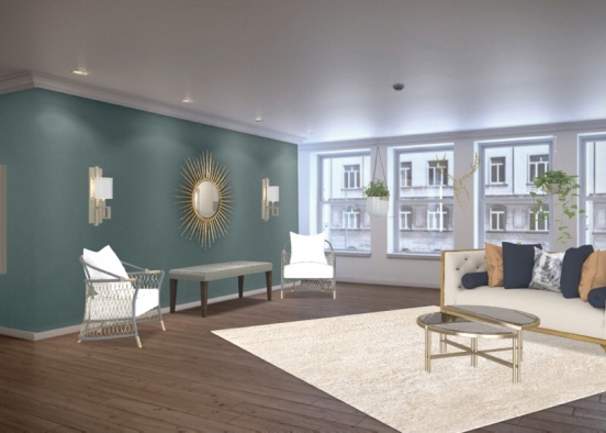green and gold living room Design Rendering