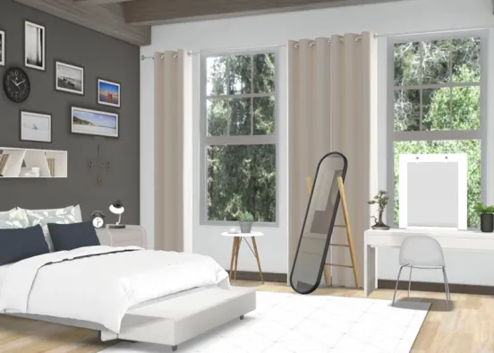 Bedroom Idea (Gray and white) Design Rendering