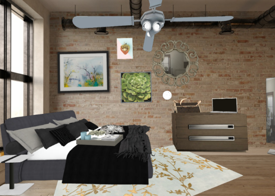 A studio bedroom Design Rendering