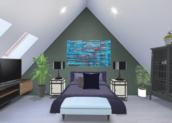 Bedroom in blues Design Rendering
