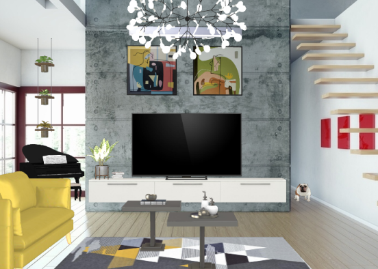 Living room with yellow Design Rendering