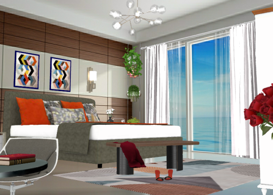 Dormitorio con vistas al mar Design Rendering