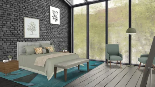 Quarto em tons de verde