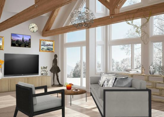 Mid century style living room Design Rendering