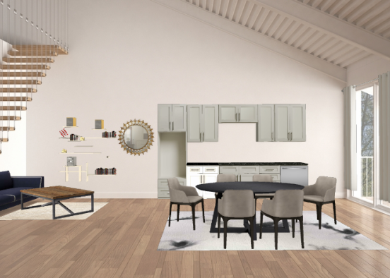 Studio étage du bas (cuisine ,  salle à manger et salon Design Rendering