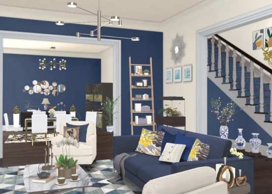 Blue interior living room  Design Rendering