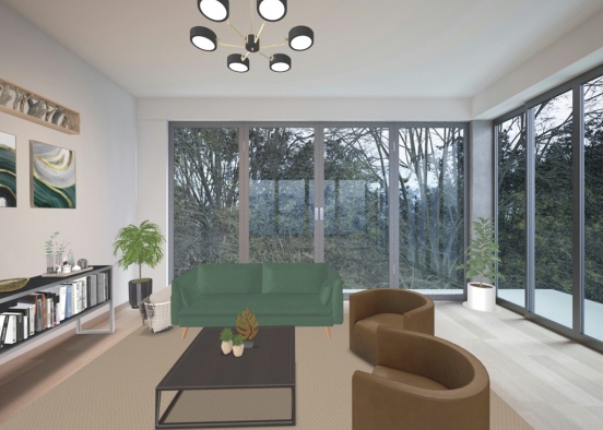 Forest Green Living Room Design Rendering