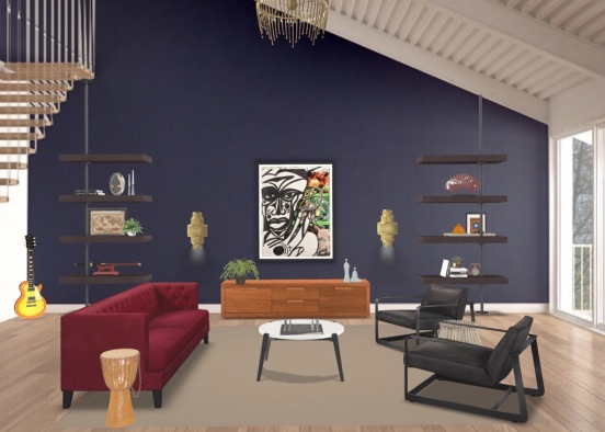 Worldly eclectic living room  Design Rendering